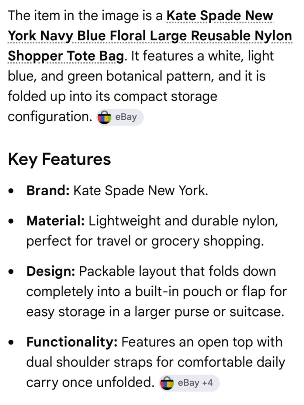 kate spade Navy Floral Drawstring Dust Bag - Picture 2 of 5